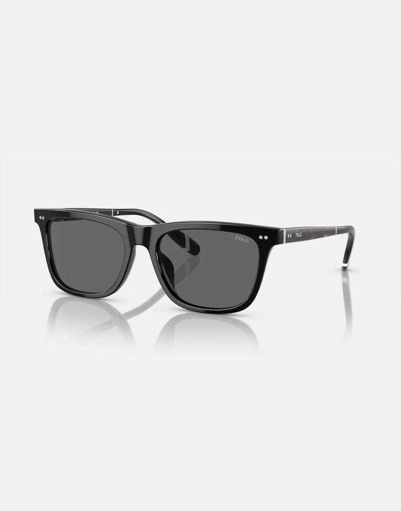 Polo Ralph Lauren - Ph4205u - Eckige Sonnenbrille in glänzendem Schwarz mit grauen Gläsern von Ralph Lauren