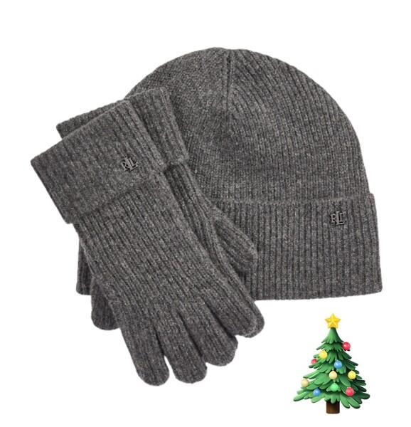 Ralph Lauren - Ralph Lauren Lauren Woll-Kaschmir Mütze & Handschuhe Set, Grau von Ralph Lauren