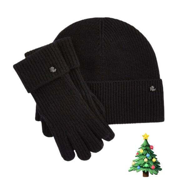 Ralph Lauren - Ralph Lauren Lauren Woll-Kaschmir Mütze & Handschuhe Set, Schwarz von Ralph Lauren