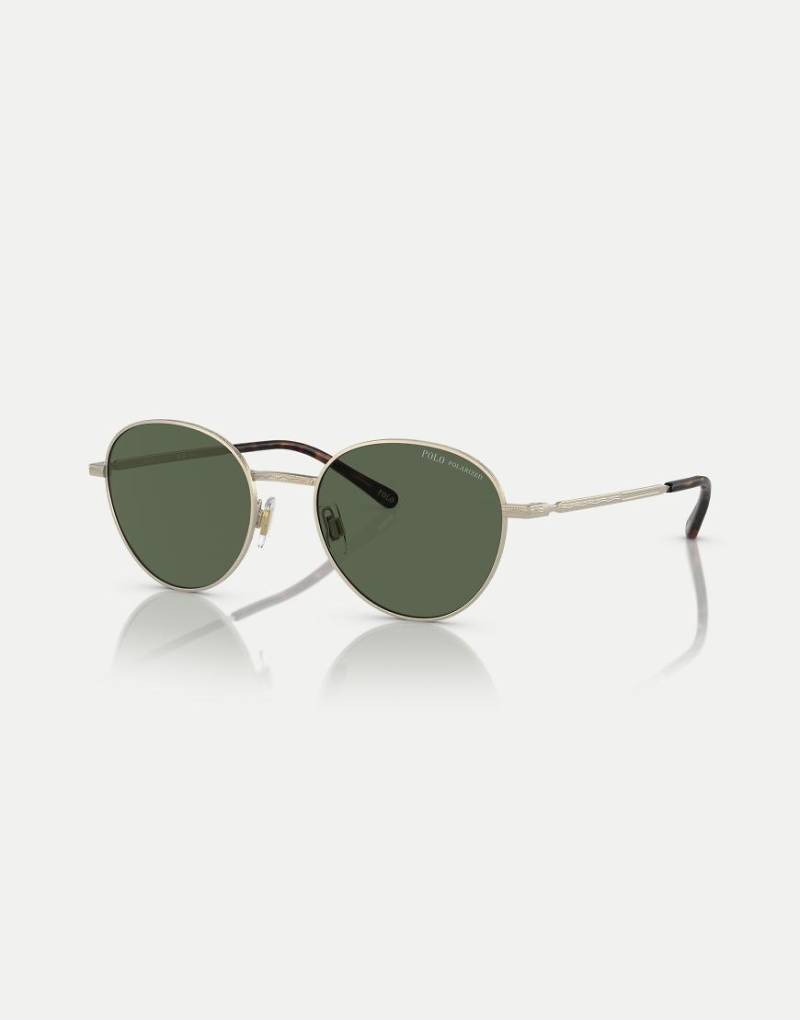 Polo Ralph Lauren - Ph3144 - Runde Sonnenbrille in leicht glänzendem Blassgold mit grünen, polarisierten Gläsern-Goldfarben von Ralph Lauren