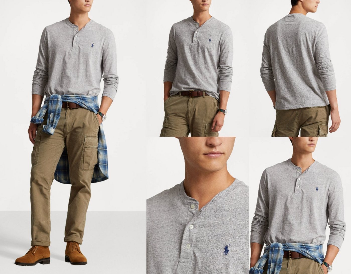 Ralph Lauren Sweatshirt POLO RALPH LAUREN GRANDFATHER SHIRT Slub Henley T-shirt Opa Sweater Sw von Ralph Lauren