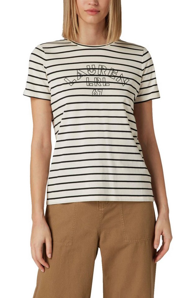 Ralph Lauren T-Shirt Lauren Logo Label Print Gestreift, Offwhite/Schwarz ein klares Statement-Piece für jeden Tag von Ralph Lauren