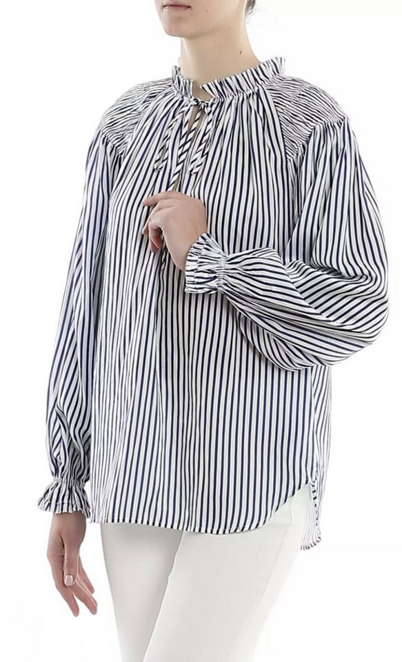 Polo Ralph Lauren Rüschenbluse Damen Caddy Stilvolle Bluse Hemd Shirt mit Streifenmuster Puffärmel, Glockenmanschetten,Tropfenöffnung mit Schleifenband von Polo Ralph Lauren