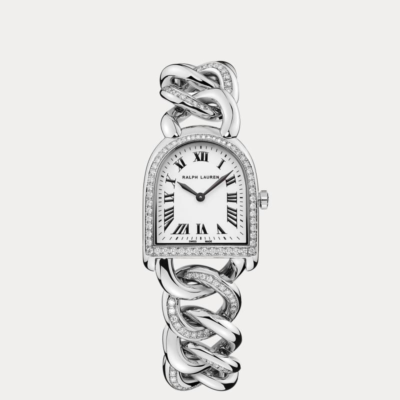 Zierliche Uhr Steel und Diamond Stirrup von Ralph Lauren