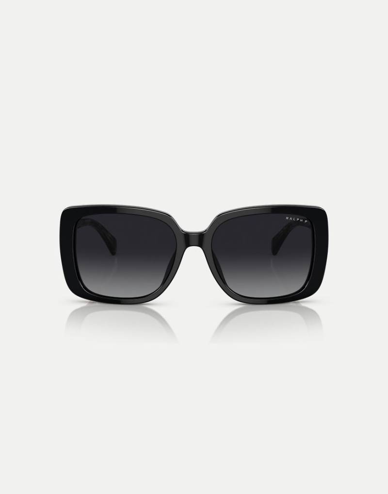 Ralph - Ra5298u - Rechteckige polarisierte Sonnenbrille in glänzendem Schwarz mit grauem Gläsern von Ralph