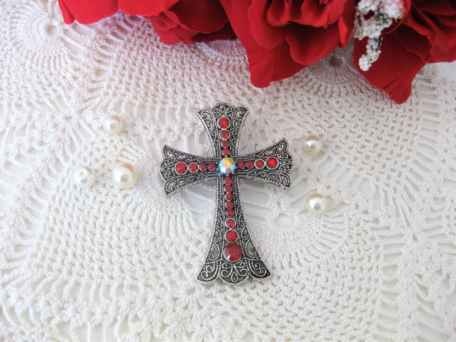 Kreuz Brosche Für Frauen, Religiöser Schmuck, Kristallkreuz von RalstonOriginals