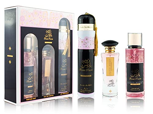 Rose Paris Night Geschenkset von Ard Al Zaafaran | 100ml Eau de Parfum | 300ml Raumspray | 250ml Körperspray | von Ramadan24