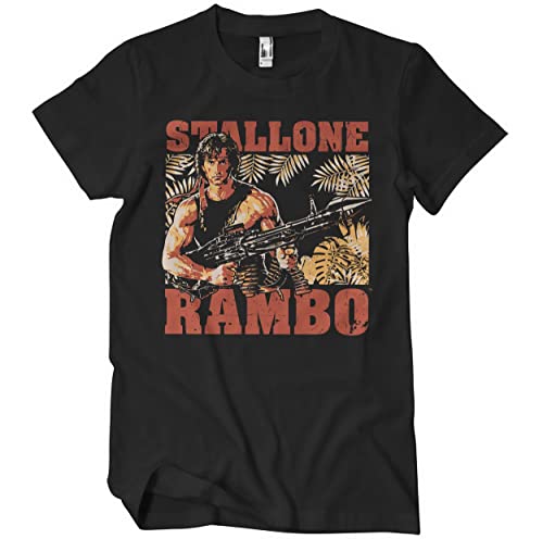 Rambo Offizielles Lizenzprodukt Djungle Herren T-Shirt (Schwarz), X-Large von RAMBO