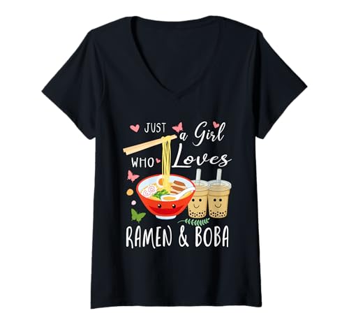 Damen Nur EIN Mädchen, das Ramen und Boba Bubble Tea liebt T-Shirt mit V-Ausschnitt Damen Nur EIN Mädchen, das Ramen und Boba Bubble Tea liebt T-Shirt mit V-Ausschnitt von Ramen And Boba Tea Lover Shirts