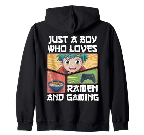 Just A Boy Who Loves Ramen and Gaming Japan Anime Videospiel Kapuzenjacke von Ramen And Gaming Anime Tees For Boys Kids