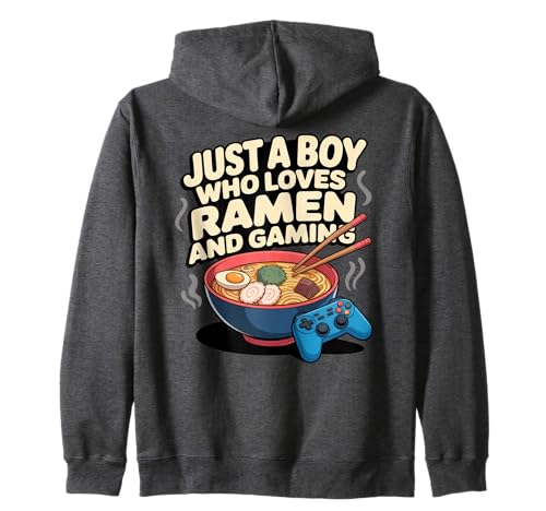 Just A Boy Who Loves Ramen and Gaming Videospiel Anime Lover Kapuzenjacke von Ramen And Gaming Anime Tees For Boys Kids