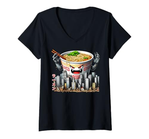 Damen Lustige Ramen Japanische Nudeln Instant Lunch Kaiju Monster T-Shirt mit V-Ausschnitt Damen Lustige Ramen Japanische Nudeln Instant Lunch Kaiju Monster T-Shirt mit V-Ausschnitt von Ramen Japanese Noodles Kaiju Monster Clothing