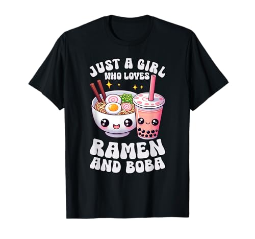 Just A Girl Who Loves Ramen And Boba Tea Bubble Tea Nudel T-Shirt von Ramen Noodle Bubble Tea Otaku Kawaii Neko Kids