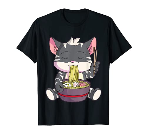 Ramen Shirt Damen Japanische Nudeln Kawaii Katzen Geschenk T-Shirt von Ramen Shirt Damen & Ramen Liebhaber Geschenke