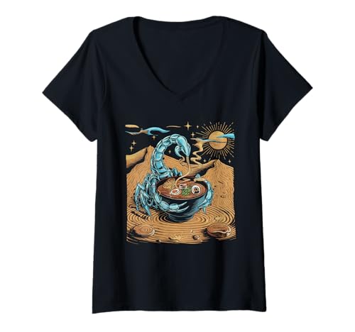 Damen Japan Ramen Tshirt Monster Kaiju Dragon Manga Anime Drache T-Shirt mit V-Ausschnitt von Ramen T-Shirt Kaiju Ukiyo-e Art Monster Japanisch