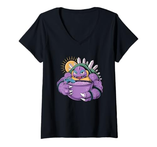 Damen Japan Ramen Tshirt Monster Kaiju Dragon Manga Anime Drache T-Shirt mit V-Ausschnitt von Ramen T-Shirt Kaiju Ukiyo-e Art Monster Japanisch