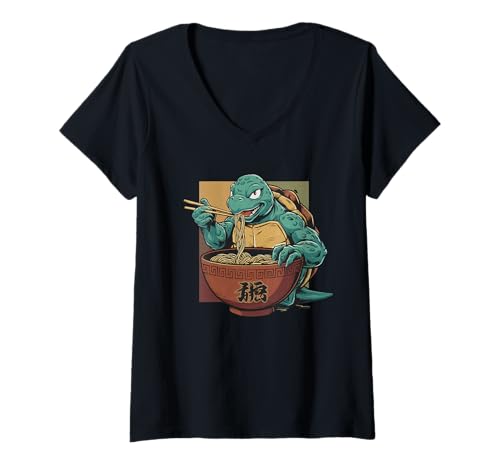 Damen Japan Ramen Tshirt Monster Kaiju Dragon Manga Anime Drache T-Shirt mit V-Ausschnitt von Ramen T-Shirt Kaiju Ukiyo-e Art Monster Japanisch