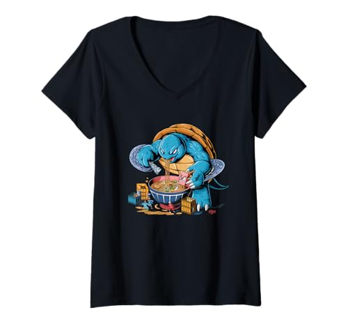 Damen Japan Ramen Tshirt Monster Kaiju Dragon Manga Anime Drache T-Shirt mit V-Ausschnitt von Ramen T-Shirt Kaiju Ukiyo-e Art Monster Japanisch