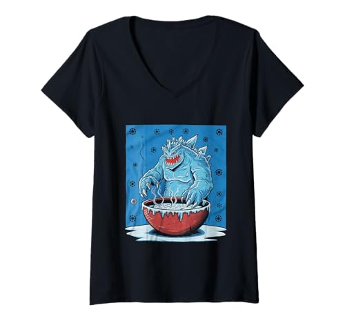 Damen Japan Ramen Tshirt Monster Kaiju Dragon Manga Anime Drache T-Shirt mit V-Ausschnitt von Ramen T-Shirt Kaiju Ukiyo-e Art Monster Japanisch