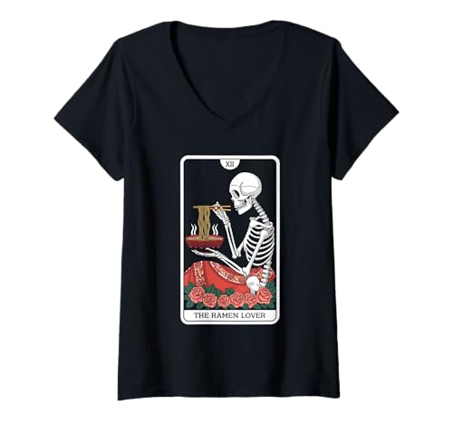 Damen Der Ramen-Liebhaber T-Shirt mit V-Ausschnitt Damen Der Ramen-Liebhaber T-Shirt mit V-Ausschnitt von Ramen Tarot Sceleton
