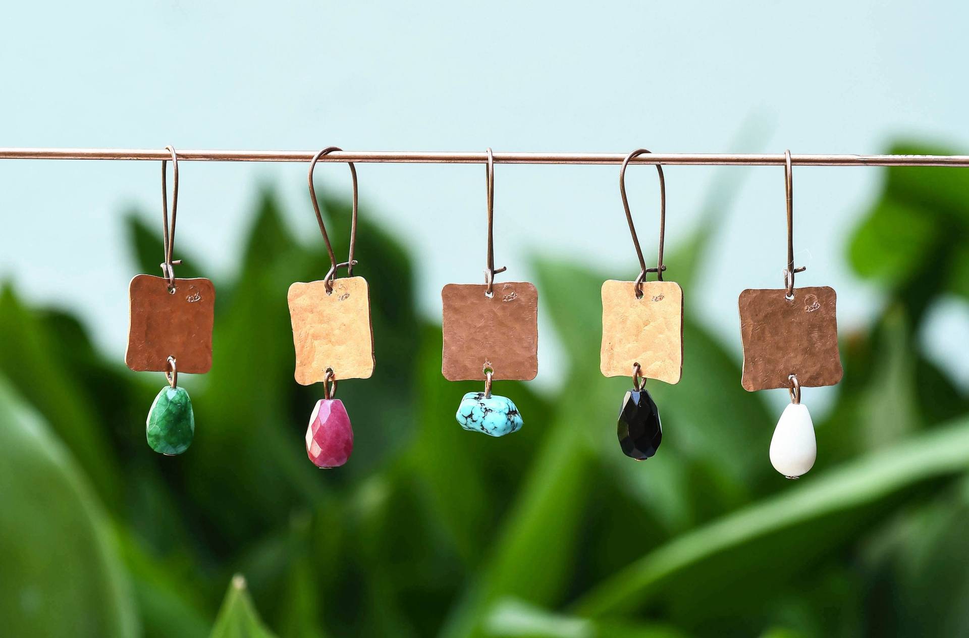 Mini Stein Quadrate - Ramini Handgefertigte Kupfer Ohrringe Mit von RaminiShop