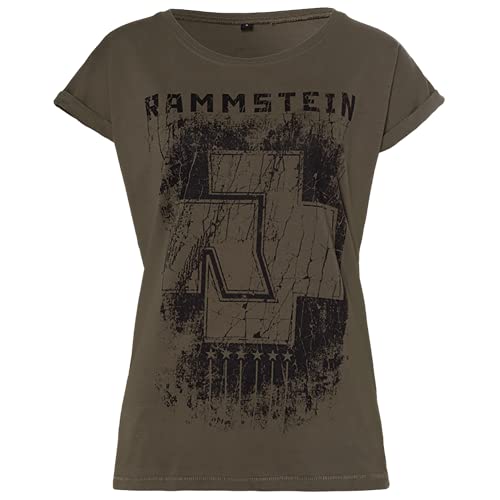 Rammstein Frauen Damen Girlie Shirt 6 Herzen Oliv, Offizielles Band Merchandise Fan Shirt schwarz mit Front und Back Print (XL) von Rammstein