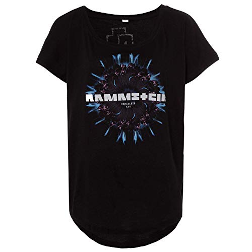 Rammstein Frauen Damen Girlie Shirt Herzeleid Blume, Offizielles Band Merchandise Fan Shirt schwarz mit Front und Back Print (L) von Rammstein