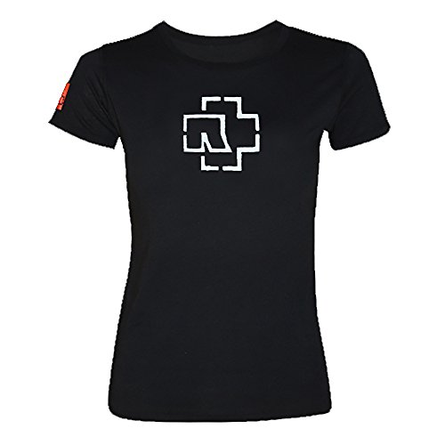 Rammstein Frauen Damen Girlie Shirt Logo Glow, Offizielles Band Merchandise Fan Shirt schwarz mit weißem Front und Back Print (M) von Rammstein