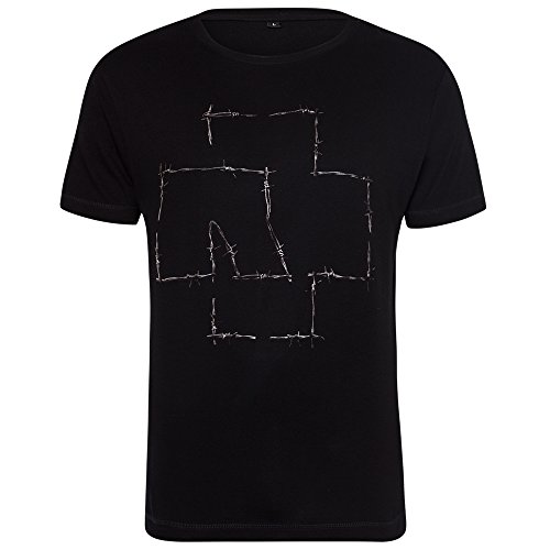 Rammstein Herren T-Shirt Stacheldraht Logo Offizielles Band Merchandise Fan Shirt schwarz mit mehrfarbigem Front Print (M) von Rammstein