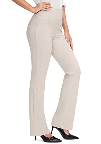 Rammus Damen-Yogahose mit hoher Taille, mit Taschen, Stretch-Arbeitshose für Damen, Bootcut-Beinhose für Büro, Freizeit, Beige, 3X-Groß von Rammus