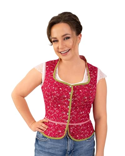 Ramona Lippert® - Damen Dirndl Bluse Marion 46 Rot Geblümt mit Schneewittchenkragen - Trachtenbluse - Blusen für Trachten z.B. zum Oktoberfest… von Ramona Lippert