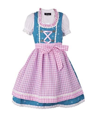 Ramona Lippert® - Kinder Dirndl Für Mädchen - Dirndl Set NINA - Türkis + Rosa - Inkl. Kleid, Schürze & Bluse - Festliche Tracht - Größe 86 bis 164 (DE/NL/SE/PL, Numerisch, 110, 116, Regular, Türkis) von Ramona Lippert