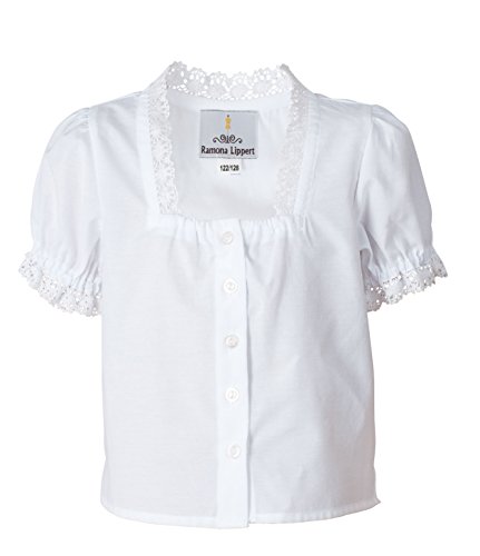 Ramona Lippert® Kinder Trachtenbluse Lara weiß Bluse Größe 86-164 Mädchen Dirndl Bluse für Festliche Anlässe mit Knöpfe Gr. 134/140 von Ramona Lippert