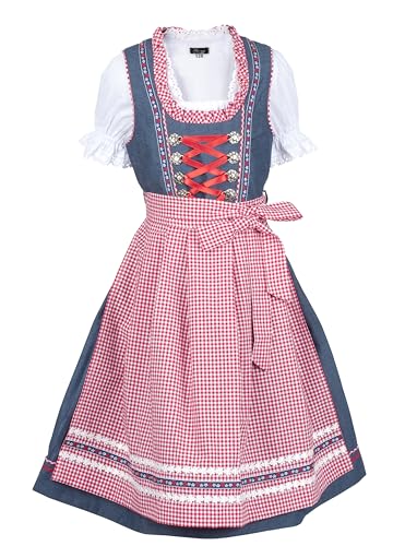 Ramona Lippert® - Kinderdindl Naomi Jeans rot Inkl. Kleid, Schürze & Bluse Mädchen Dirndl & Dirndl-Sets Kinder Dirndl Mädchen GR.110/116 von Ramona Lippert