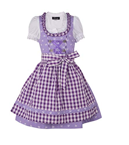 Ramona Lippert® Kinderdirndl Chrissi - lila - 3-teiliges Trachtenkleid Dirndl für Mädchen (DE/NL/SE/PL, Numerisch, 158, 164, Regular, Lila) von Ramona Lippert