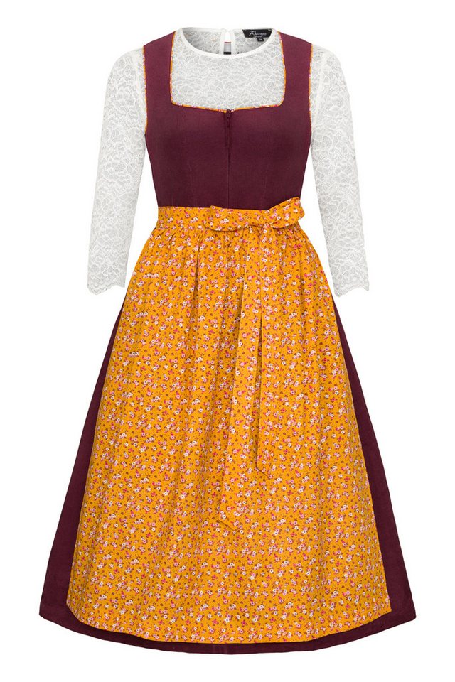 Ramona Lippert Dirndl Corddirndl „Bridget“ Bordeaux mit Blumenschürze – Rocklänge 70 cm von Ramona Lippert