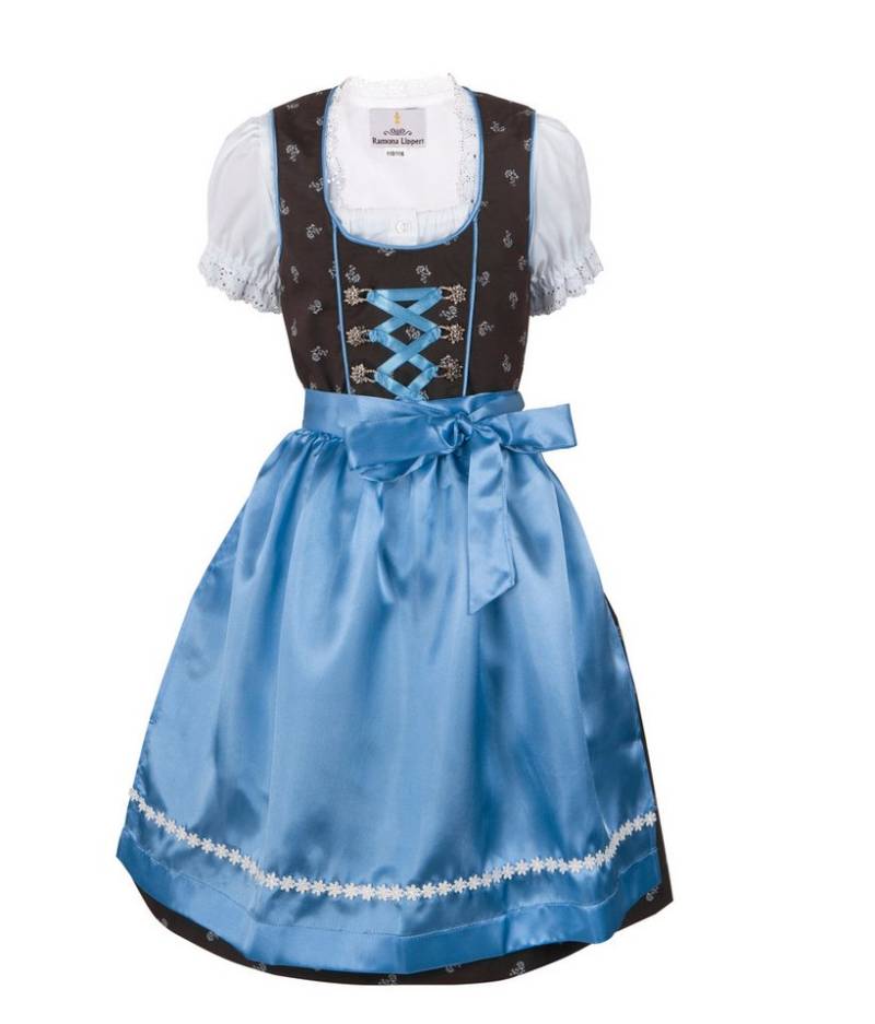 Ramona Lippert Dirndl Kinderdirndl Sophia Mädchen Trachtenkleid braun blau mit Bluse von Ramona Lippert