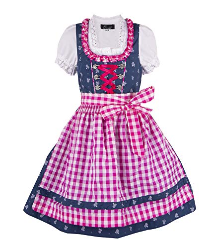 Ramona Lippert® - Kinderdirndl Florence | Blau-Pink | Inkl. Kleid, Schürze & Bluse | Größe 86-164 - Mädchen Dirndl - Kinder Dirndl Mädchen (DE/NL/SE/PL, Numerisch, 146, 152, Regular, Blau) von Ramona Lippert