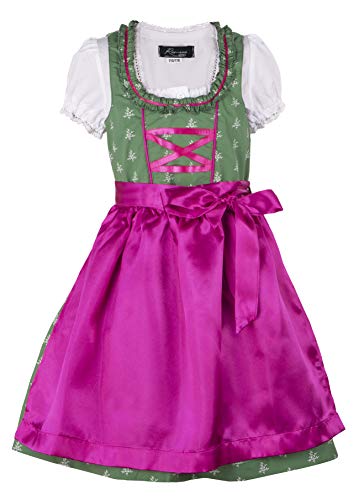 Ramona Lippert® - Kinder Dirndl für Mädchen - Kinderdirndl Franziska in Dunkelgrün - 3-teiliges Trachtenkleid - Tracht mit Schürze (grün, 134/140) von Ramona Lippert