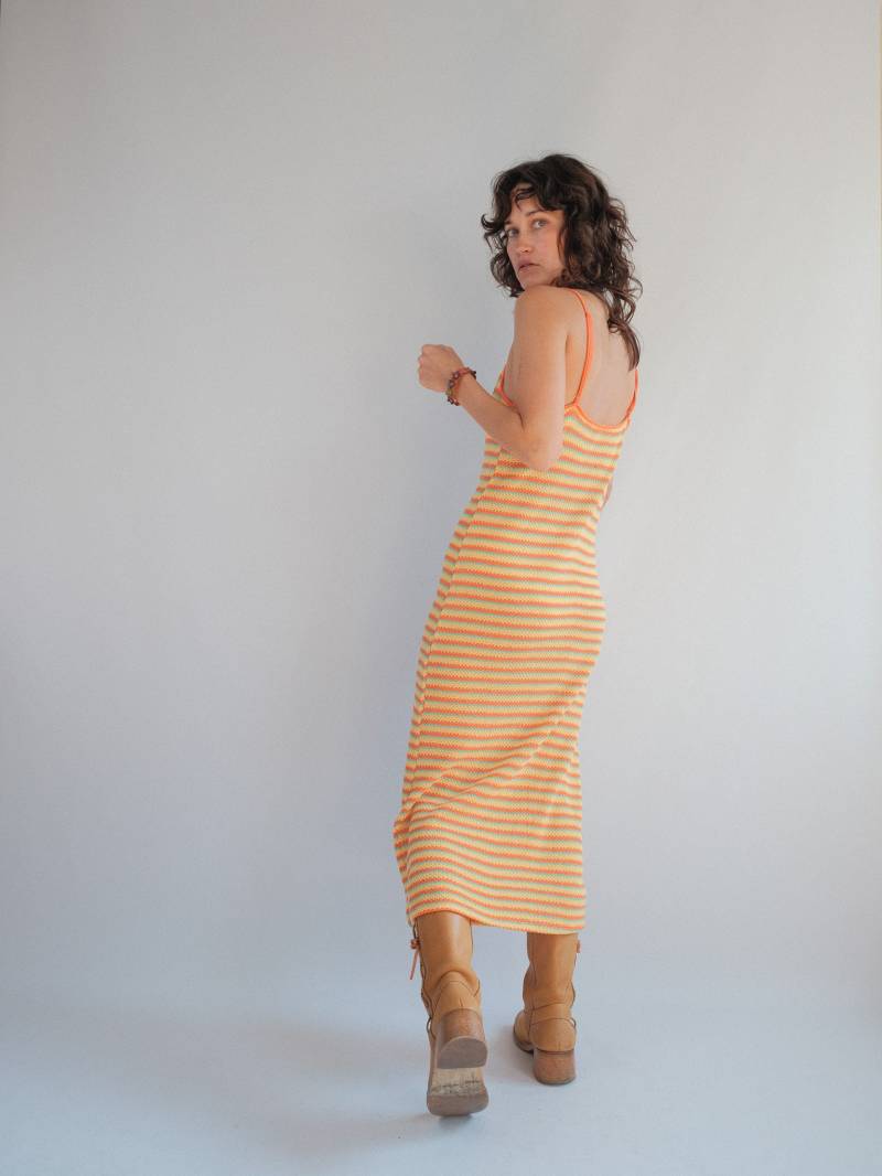 Gelb Und Orange Streifen Gestricktes Maxi Beleg Kleid S von RamonasArchives