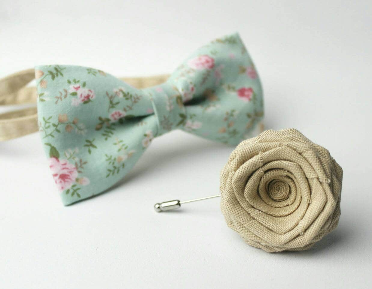 Mint Shabby Chic Blumenstoff Rose Anstecknadeln Und Herren Fliege, Fliege Mit Blumendruck, Einstellbare Pre-Tied Für Baby Jungen Kleinkind von RamoooHandmade