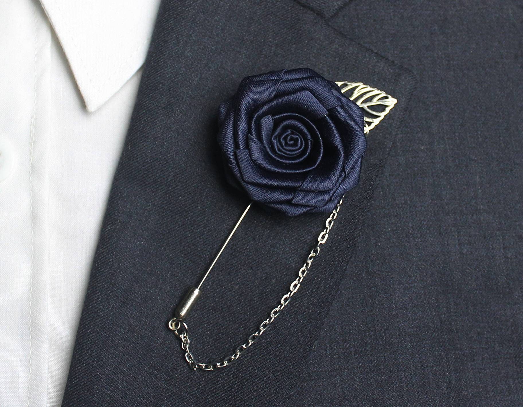 Navy Blue Revers Pin Kette, Anzug Rose Hochzeit Pins Men Für Bräutigam Groomsmen, Boutonnieres Blume, Set von RamoooHandmade