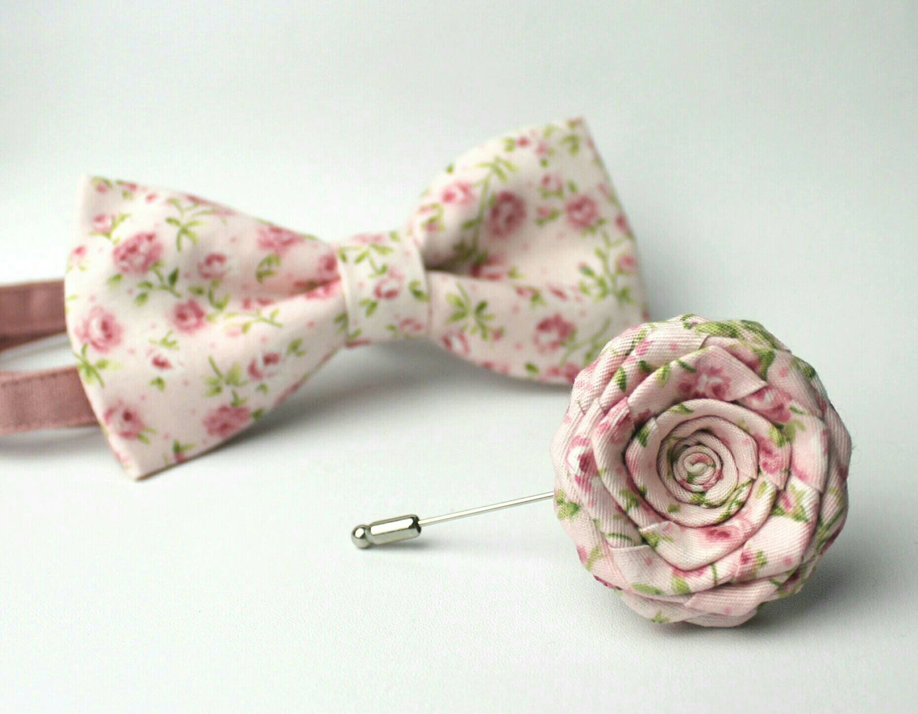 Rosa Shabby Chic Blumenstoff Rose Anstecknadeln Und Fliege, Fliege Mit Blumendruck, Einstellbare Pre-Tied Für Baby Jungen Kleinkind Männer von RamoooHandmade