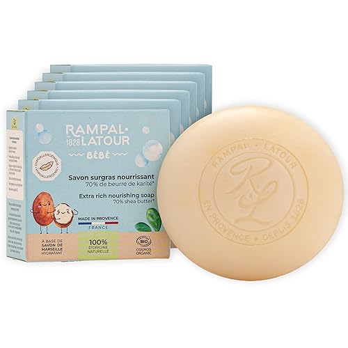Rampal Latour – Reichhaltige, pflegende Seife für Babys und die ganze Familie – auf Basis von zertifiziertem Bio-Sheabutter – Cosmos Organic – 6 x 100 g von Rampal Latour