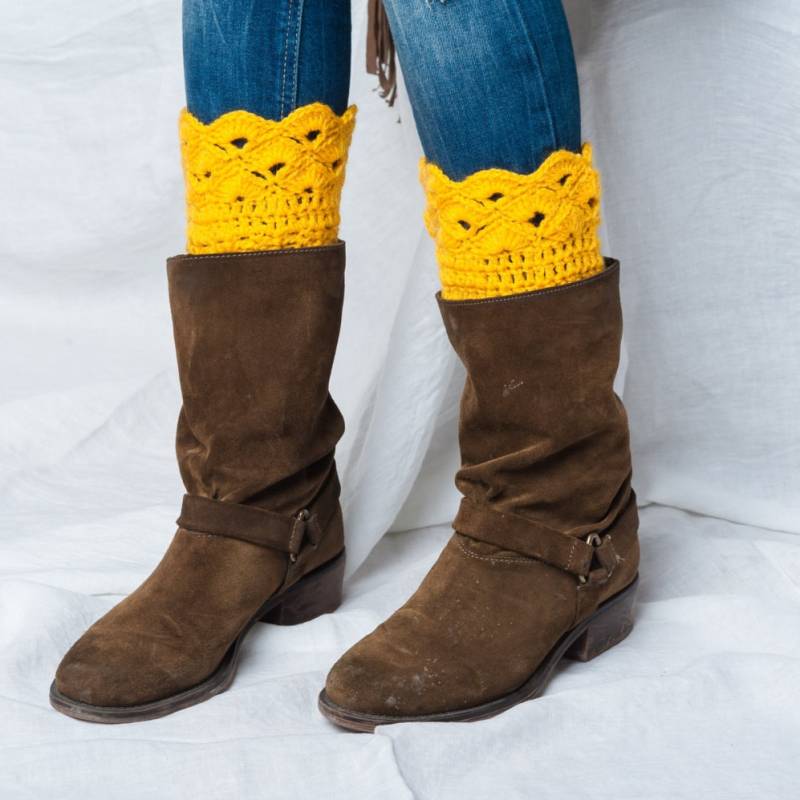 Gelb Stiefel Manschetten/Häkeln Handgemachte Beinwärmer Boot Topper/Hohe Socken Frauen Teen Mädchen Zubehör Geschenkidee von RamuneCrochet