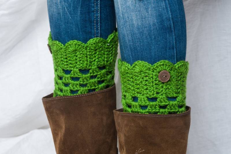 Grüne Stiefel Manschetten Mit Knöpfen/Grüne Topper Häkeln Beinwärmer Hohe Socken Frauen Teenager Mädchen Bereit, Geschenk-Idee Zu Versenden von RamuneCrochet