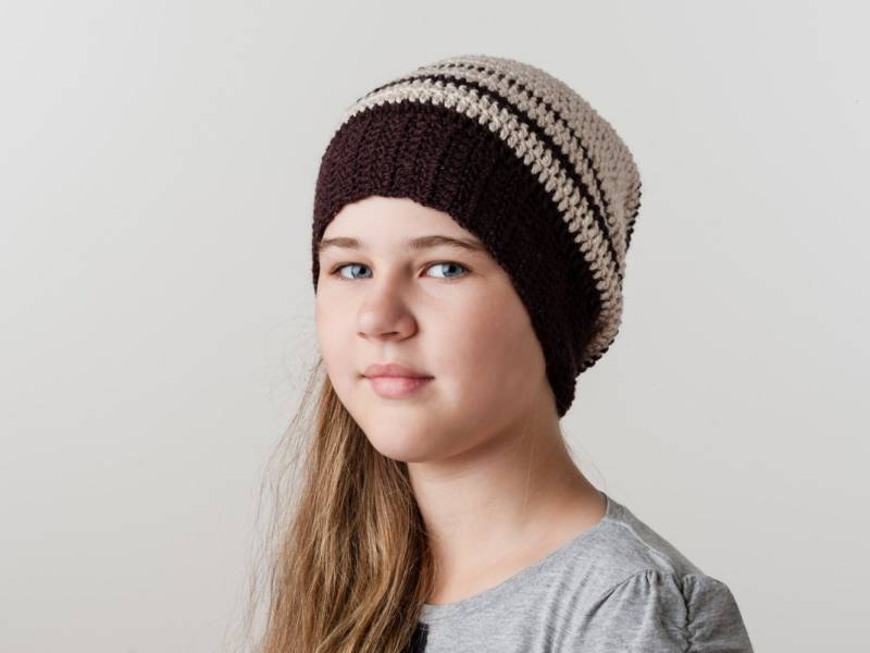 Häkeln-Creme/Braun Gestreifte Mütze Slouchy Hut Winter Herbst Ohr Wärmer Chunky Wolle Gestrickt Kopf Frauen Mädchen Teens Zubehör von RamuneCrochet