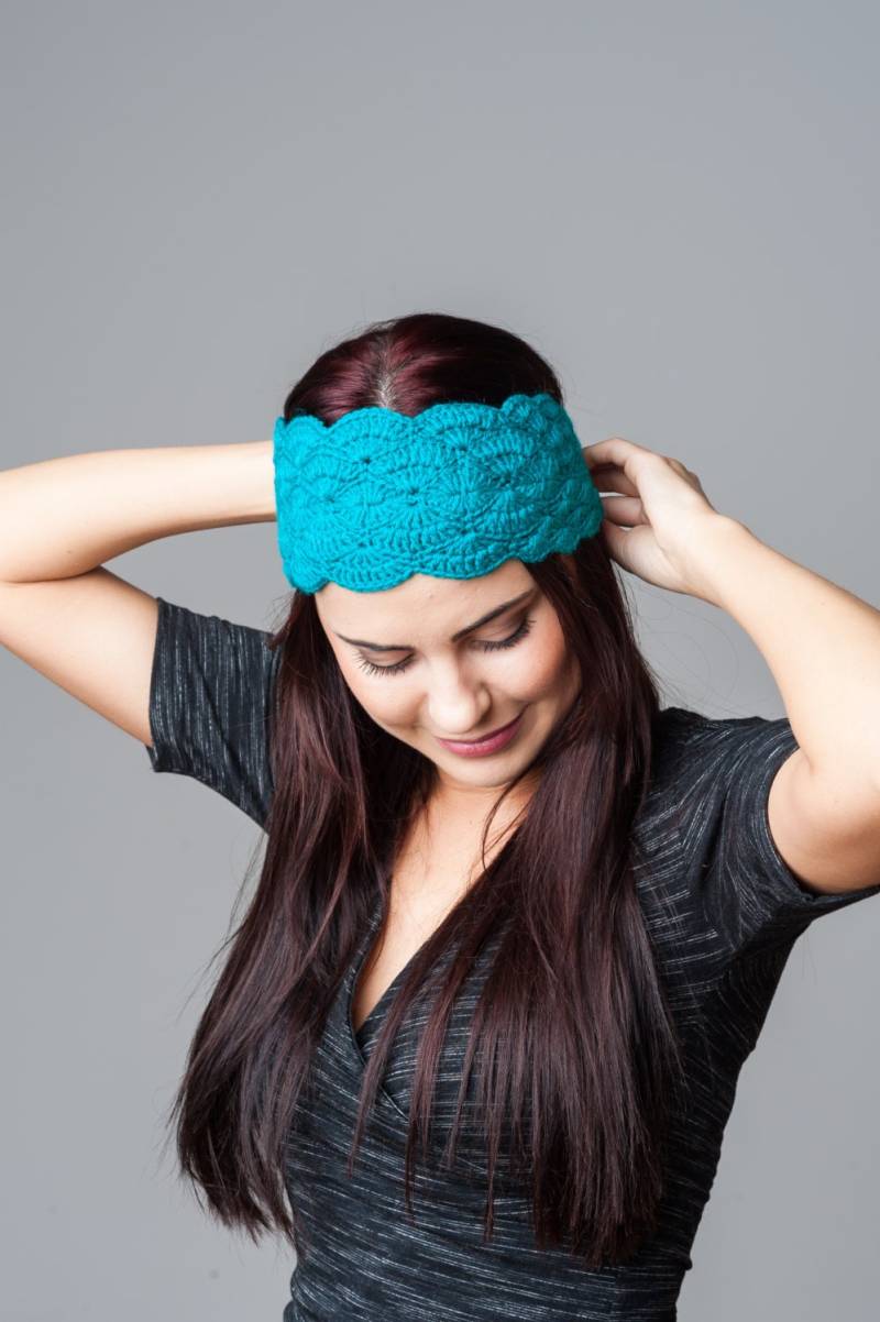 Häkeln Stirnband Winter Frühling Ohr Wärmer Chunky Wolle Blaugrün Gestrickt Kopftuch Frauen Teen Zubehör von RamuneCrochet