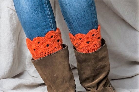 Orange Boot Manschetten/Halloween Stiefel Manschetten/Handgemachte Manschetten/Frauen Mädchen Manschette/Häkeln Beinwärmer/Boot Topper/Boot von RamuneCrochet