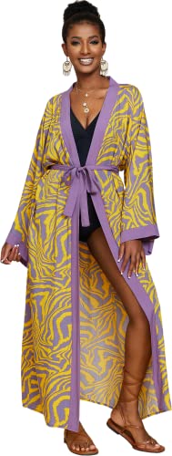 Badeanzug Coverup Kimonos für Frauen Vogel Geometrie Druck 3/4 Ärmel Kimono Robe Loose Open Front Kimono Duster, D1-zebra1, X-Large von RanRui